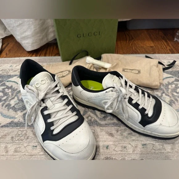 New in box Men’s GUCCI MAC80 Designer Sneakers shoes White black Size 7 Leather - Picture 1 of 10